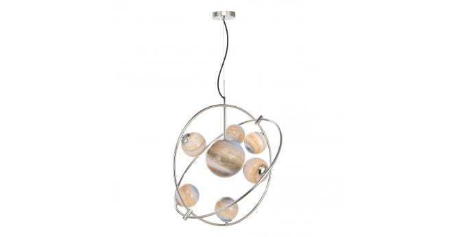 Där Lighting Mikara 7 Light Pendant Polished Chrome Marble Effect Glass