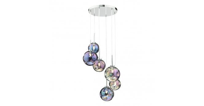 Där Lighting Mira 6 Light Cluster Pendant Polished Chrome Iridised Glass