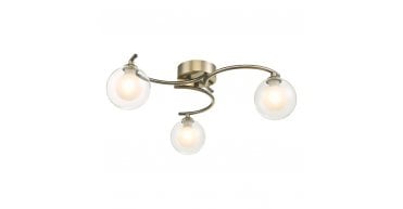 Nakita 3 Light Semi Flush Antique Brass With Clear/Opal Glass