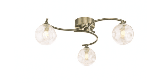 Där Lighting Nakita 3 Light Semi Flush Antique Brass With Closed Organic Amber Glass