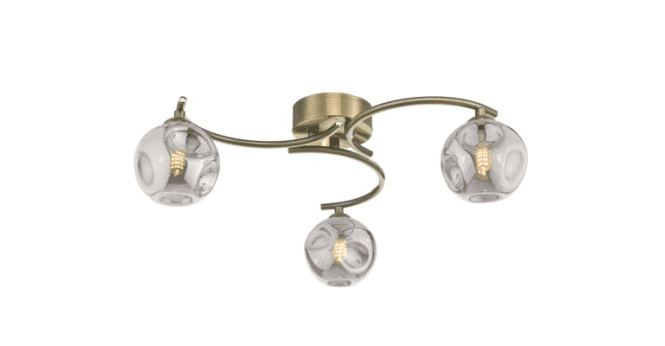 Där Lighting Nakita 3 Light Semi Flush Antique Brass With Closed Organic Smoked Glass