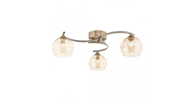 Där Lighting Nakita 3 Light Semi Flush Antique Brass With Organic Amber Glass