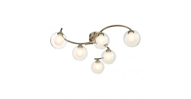 Där Lighting Nakita 6 Light Semi Flush Antique Brass With Clear/Opal Glass