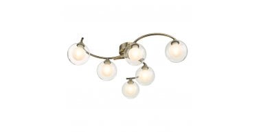 Nakita 6 Light Semi Flush Antique Brass With Clear/Opal Glass