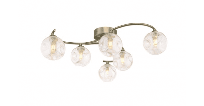 Där Lighting Nakita 6 Light Semi Flush Antique Brass With Closed Organic Amber Glass