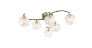 Nakita 6 Light Semi Flush Antique Brass With Closed Organic Amber Glass