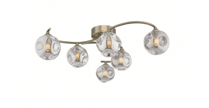 Där Lighting Nakita 6 Light Semi Flush Antique Brass With Closed Organic Smoked Glass