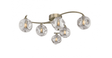 Nakita 6 Light Semi Flush Antique Brass With Closed Organic Smoked Glass