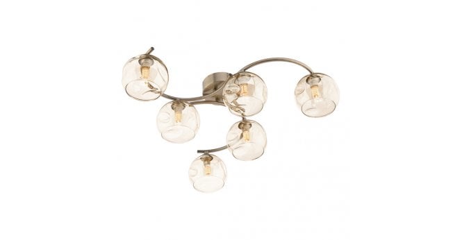 Där Lighting Nakita 6 Light Semi Flush Antique Brass With Organic Amber Glass