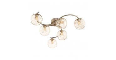 Nakita 6 Light Semi Flush Antique Brass With Organic Amber Glass