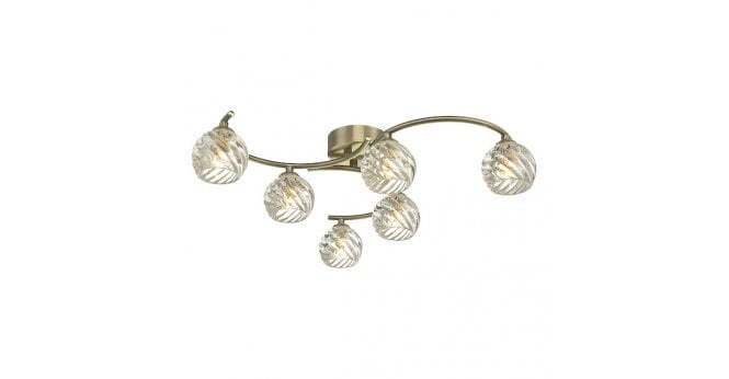 Där Lighting Nakita 6 Light Semi Flush Antique Brass With Twisted Open Glass
