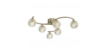 Nakita 6 Light Semi Flush Antique Brass With Twisted Open Glass