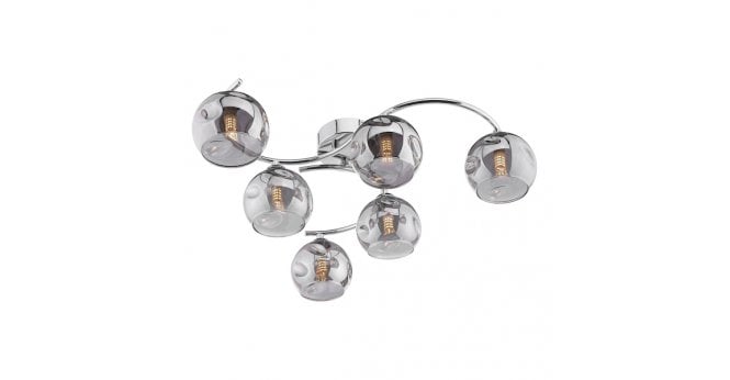 Där Lighting Nakita 6lt Semi Flush Polished Chrome With Organic Smoked Glass