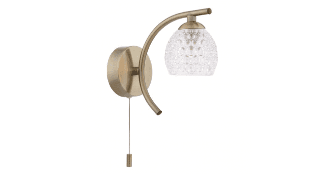 Där Lighting Nakita Wall Light Antique Brass With Dimpled Open Glass