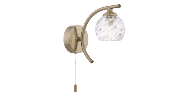 Där Lighting Nakita Wall Light Antique Brass With Twisted Open Glass