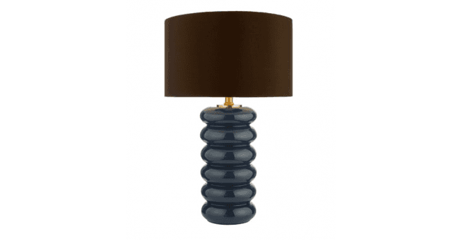 Där Lighting Niamh Table Lamp Blue Glass and Aged Bronze With Shade