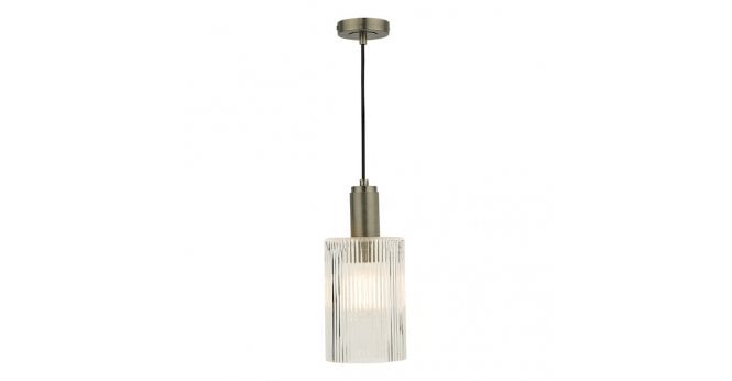 Där Lighting Nikolas Pendant Antique Chrome Ribbed Cylinder Glass
