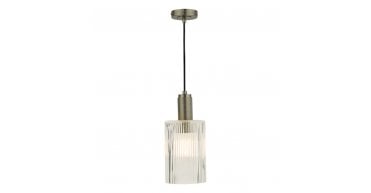 Nikolas Pendant Antique Chrome Ribbed Cylinder Glass