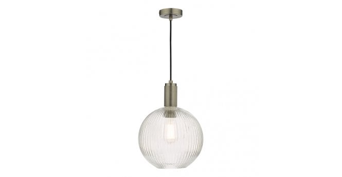 Där Lighting Nikolas Pendant Antique Chrome Ribbed Round Glass