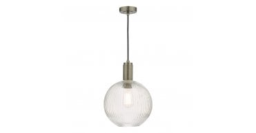 Nikolas Pendant Antique Chrome Ribbed Round Glass