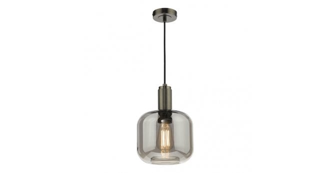 Där Lighting Nikolas Pendant Antique Chrome Smoked Glass