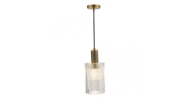 Där Lighting Nikolas Pendant Natural Solid Brass Ribbed Cylinder Glass
