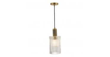 Nikolas Pendant Natural Solid Brass Ribbed Cylinder Glass