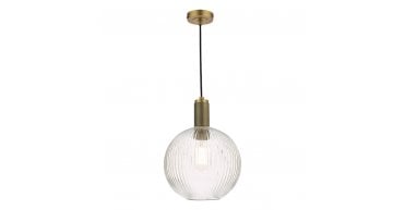 Nikolas Pendant Natural Solid Brass Ribbed Round Glass