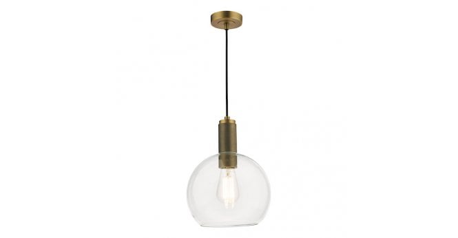 Där Lighting Nikolas Pendant Natural Solid Brass Round Clear Glass