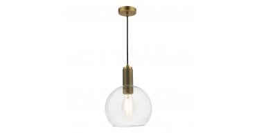 Nikolas Pendant Natural Solid Brass Round Clear Glass