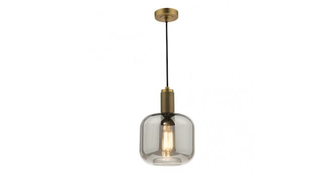 Där Lighting Nikolas Pendant Natural Solid Brass Smoked Glass