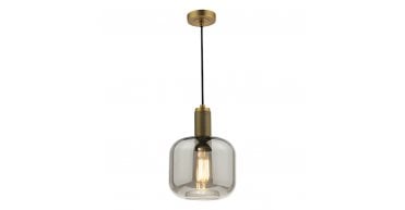 Nikolas Pendant Natural Solid Brass Smoked Glass