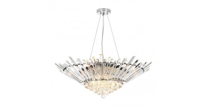 Där Lighting Nimbus 9 Light Chandelier Crystal and Polished Chrome
