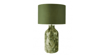 Nuria Table Lamp Green Art Glass and Polished Chrome With Shade