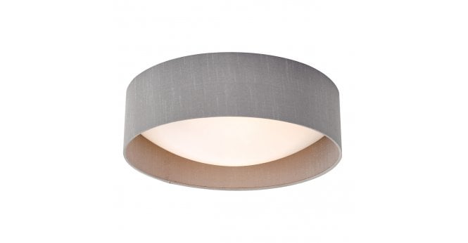 Där Lighting Nysa 2 Light Flush Grey Faux Silk 40cm