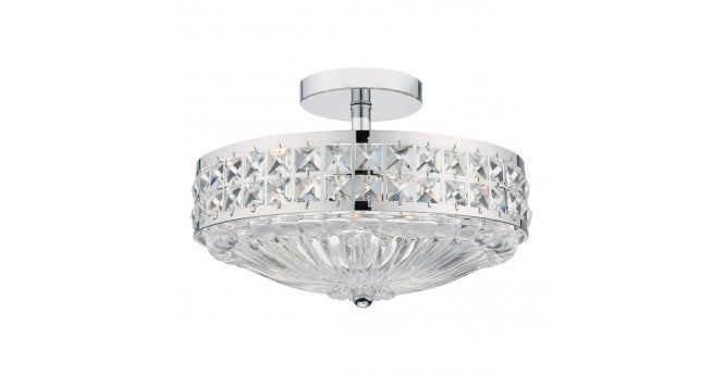 Där Lighting Olona 3 Light Semi Flush Polished Chrome Crystal Beads and Glass Diffuser