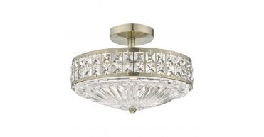 Olona 3L Light Semi Flush Antique Brass Crystal Beads and Glass Diffuser