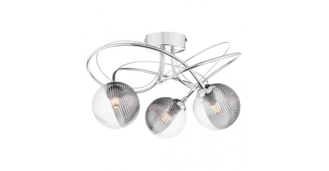 Där Lighting Onawa 3 Light Semi Flush Polished Chrome With Smoked/Clear Ribbed Glass