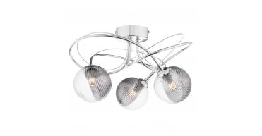 Onawa 3 Light Semi Flush Polished Chrome With Smoked/Clear Ribbed Glass