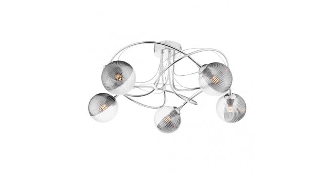 Där Lighting Onawa 5lt Semi Flush Polished Chrome With Smoked/Clear Ribbed Glass