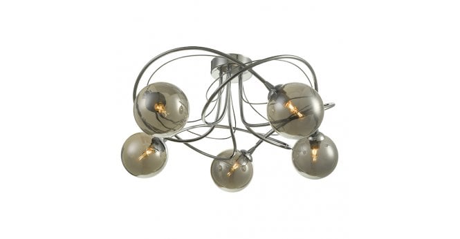 Där Lighting Onawa 5lt Semi Flush Polished Chrome With Smoked Glass