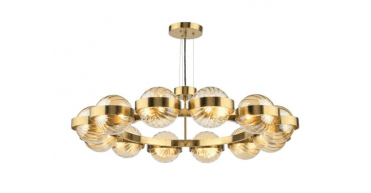 Ophira 12 Light Pendant Antique Gold and Amber Ribbed Glass