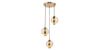 Ophira 3 Light Cluster Pendant Antique Gold and Amber Ribbed Glass