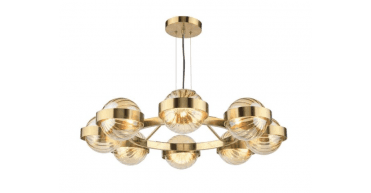 Ophira 8 Light Pendant Antique Gold and Amber Ribbed Glass