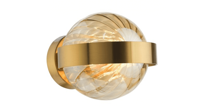 Där Lighting Ophira Wall Light Antique Gold and Amber Ribbed Glass