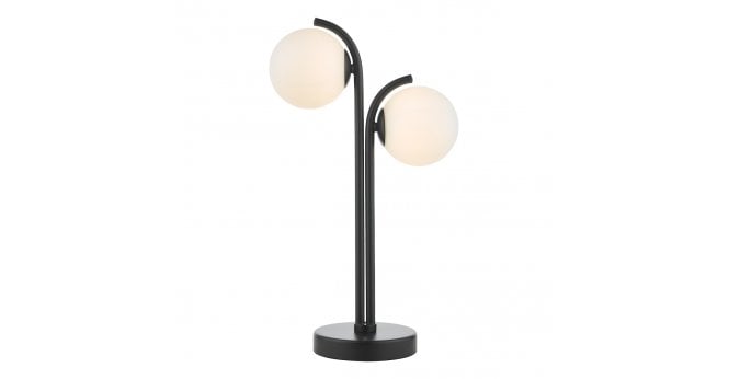 Där Lighting Orlena 2 Light Table Lamp Matt Black and Opal Glass