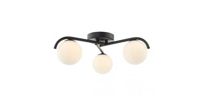 Där Lighting Orlena 3 Light Flush Matt Black and Opal Glass