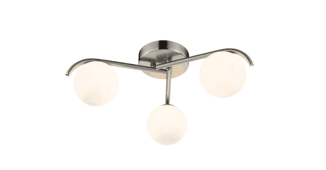 Där Lighting Orlena 3 Light Flush Satin Chrome and Opal Glass