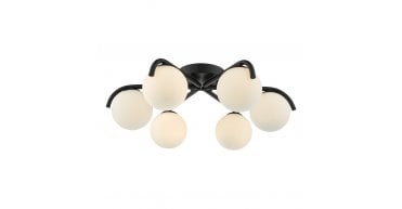Orlena 6 Light Flush Matt Black and Opal Glass