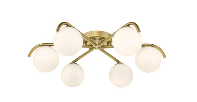 Där Lighting Orlena 6 Light Flush Satin Gold and Opal Glass